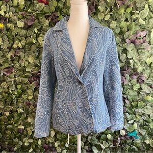Solitaire Women’s Blazer Paisley Print Denim Jean Jacket size M